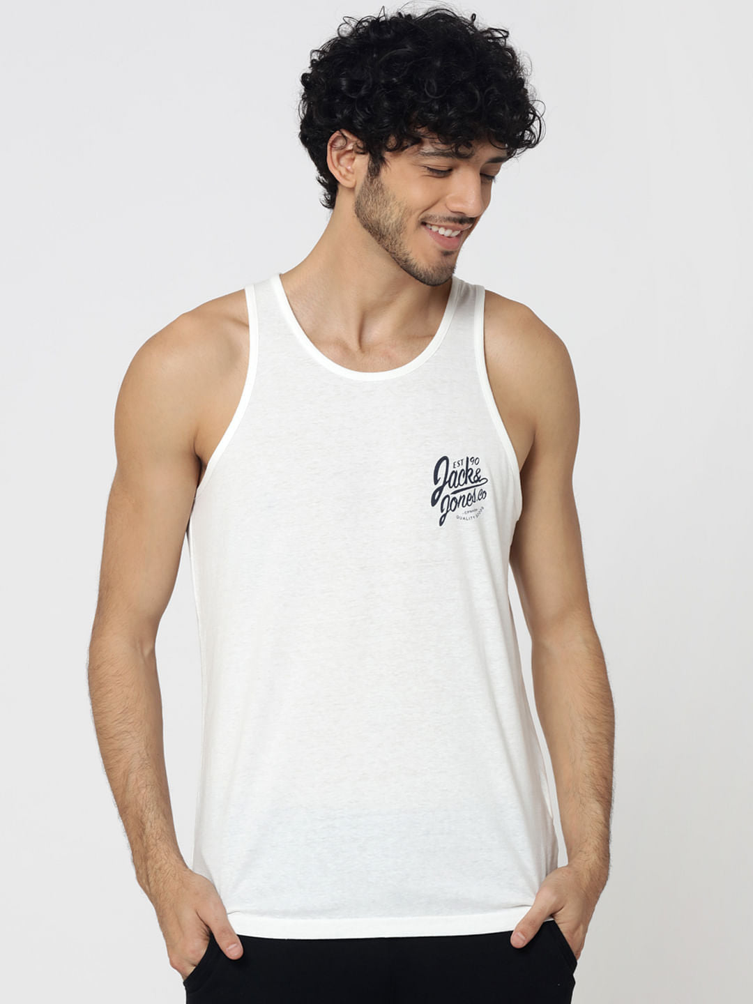 White Logo Print Tank Top - S