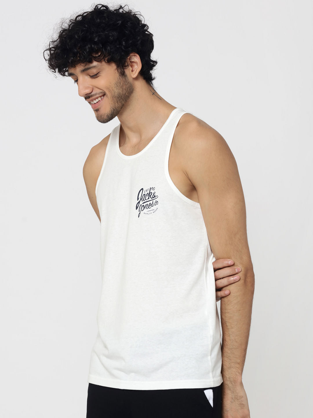 White Logo Print Tank Top