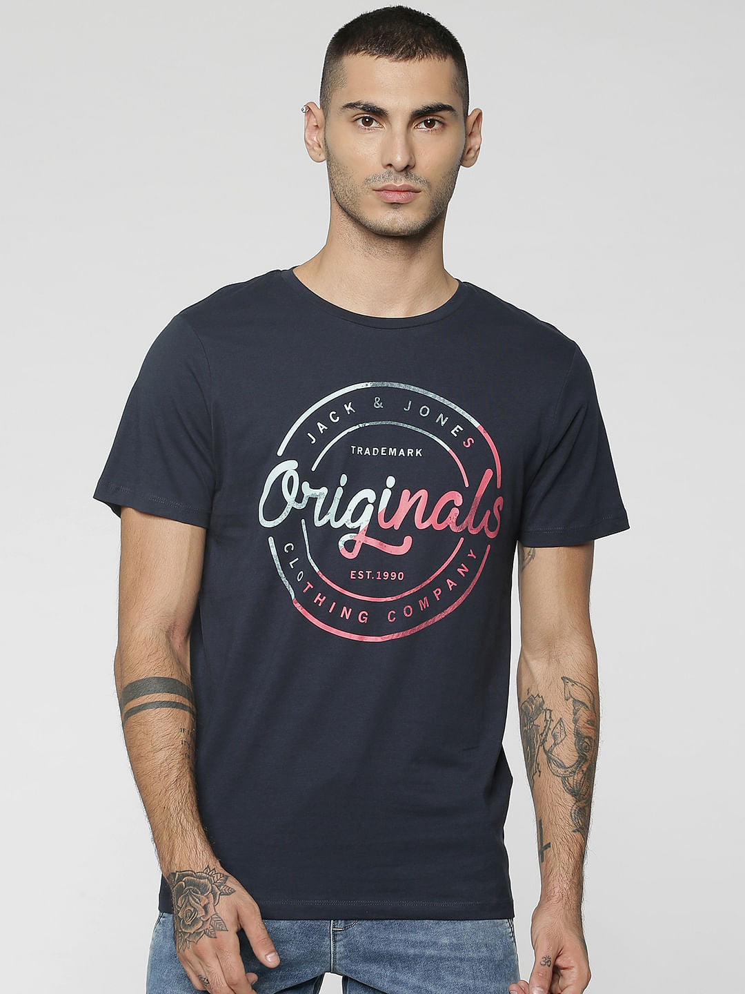 Dark Blue Originals Graphic Print Crew Neck T-Shirt - S