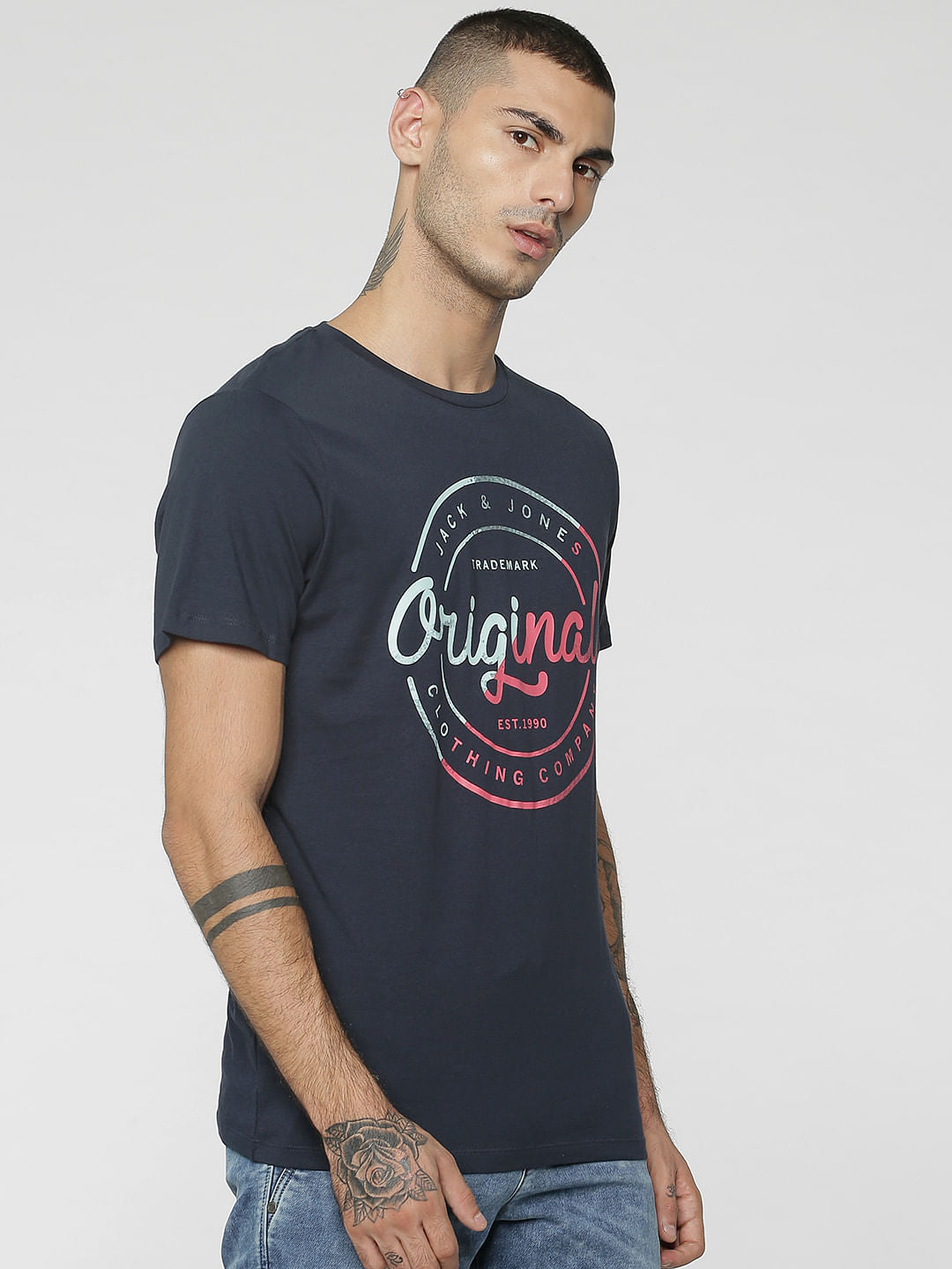 Dark Blue Originals Graphic Print Crew Neck T-Shirt