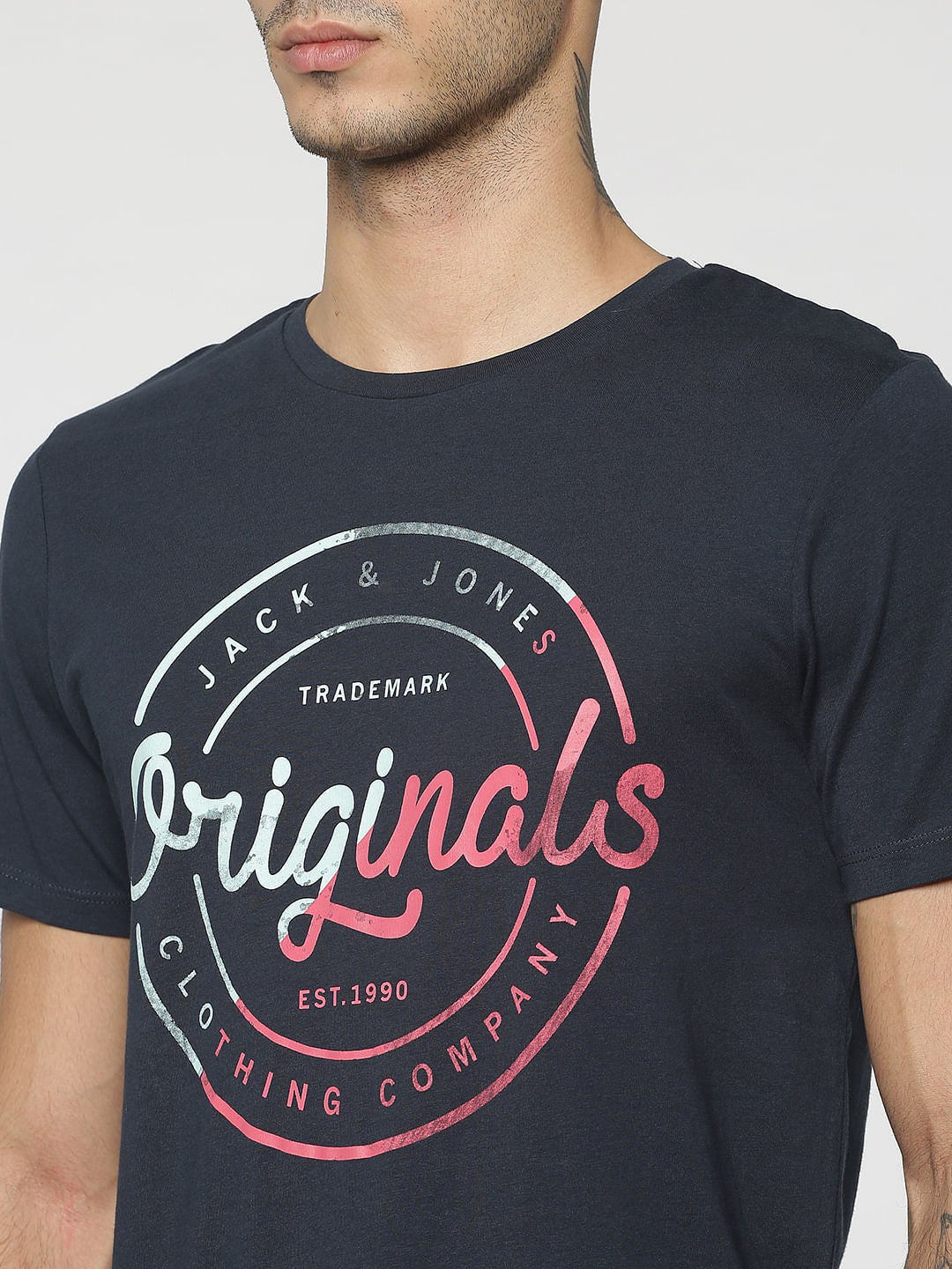 Dark Blue Originals Graphic Print Crew Neck T-Shirt