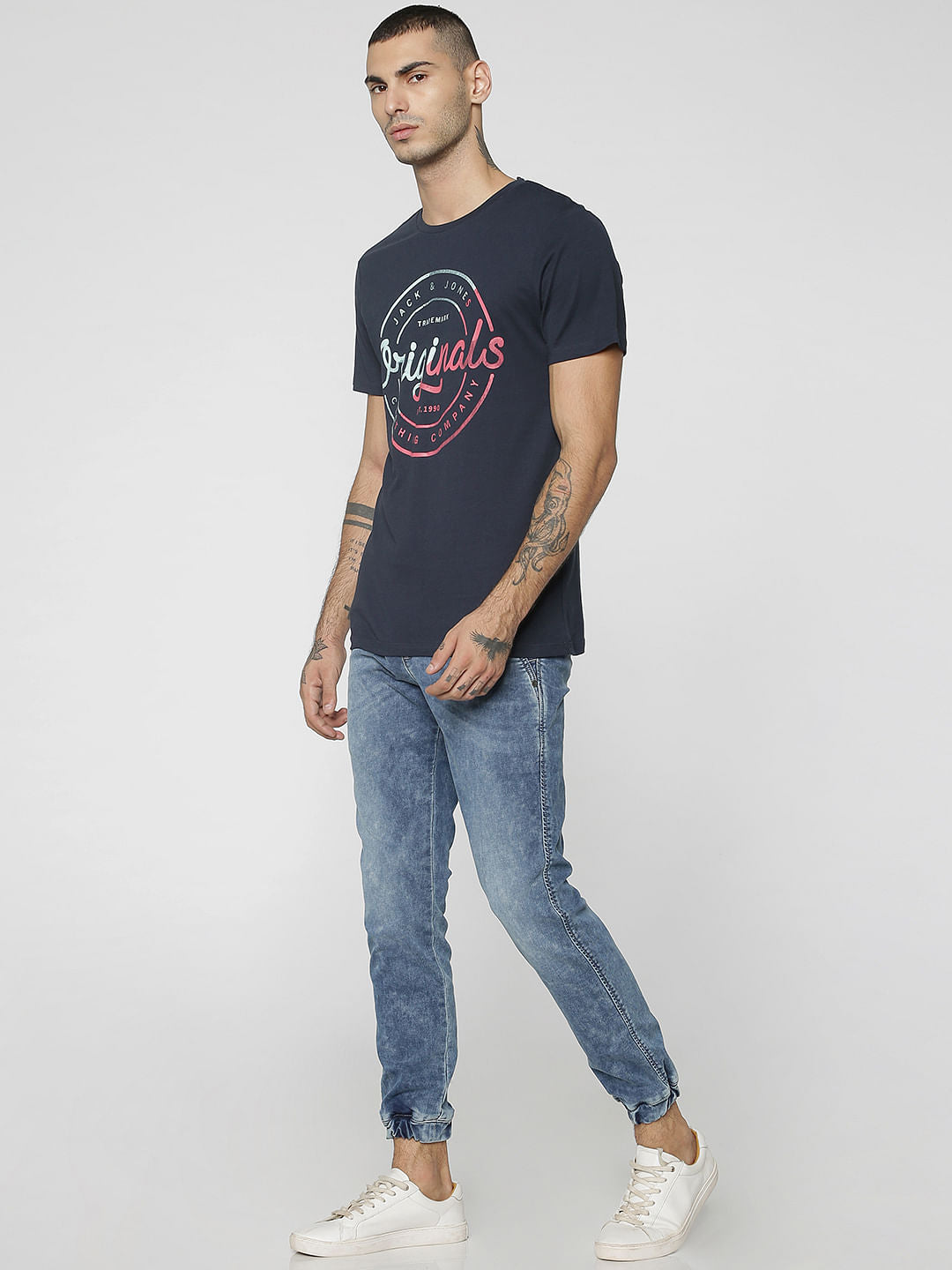Dark Blue Originals Graphic Print Crew Neck T-Shirt
