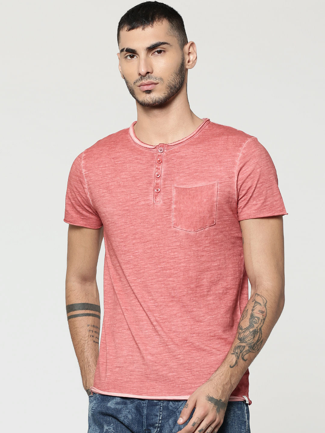 Red Henley T-Shirt - S