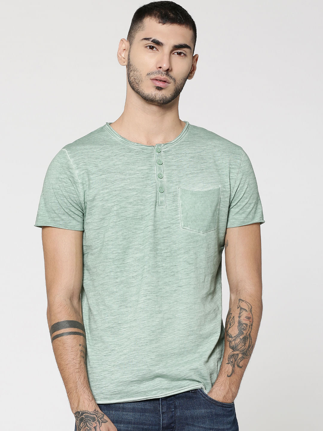 Light Green Henley T-Shirt - S