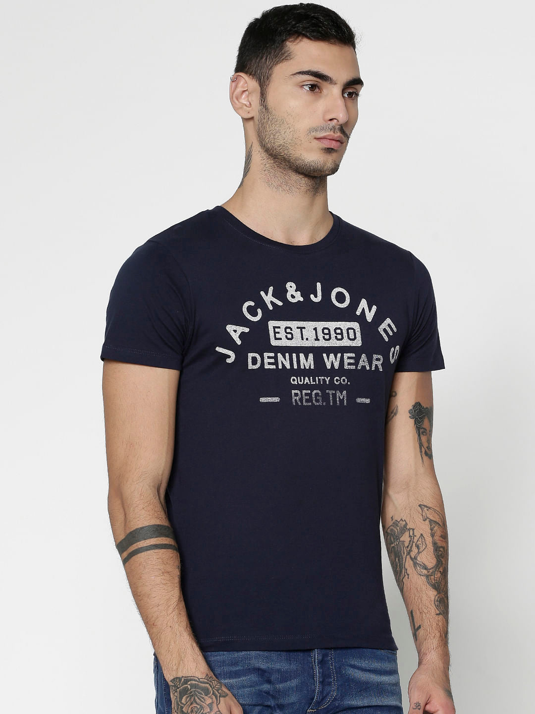 Navy Blue Slim Fit Crew Neck T-Shirt