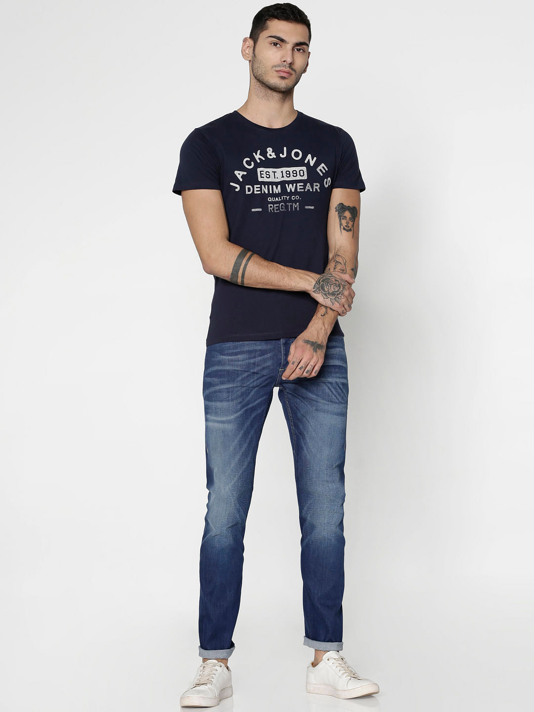 Navy Blue Slim Fit Crew Neck T-Shirt