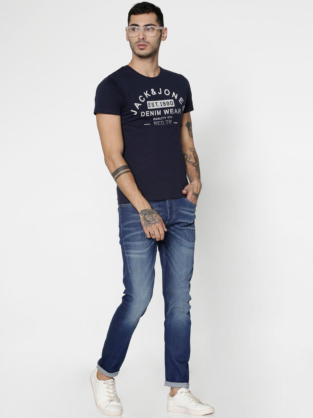 Navy Blue Slim Fit Crew Neck T-Shirt