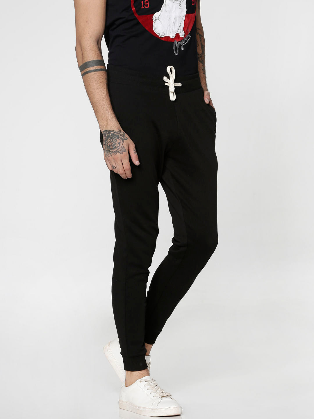 Black Drawstring Low Rise Slim Fit Sweatpants