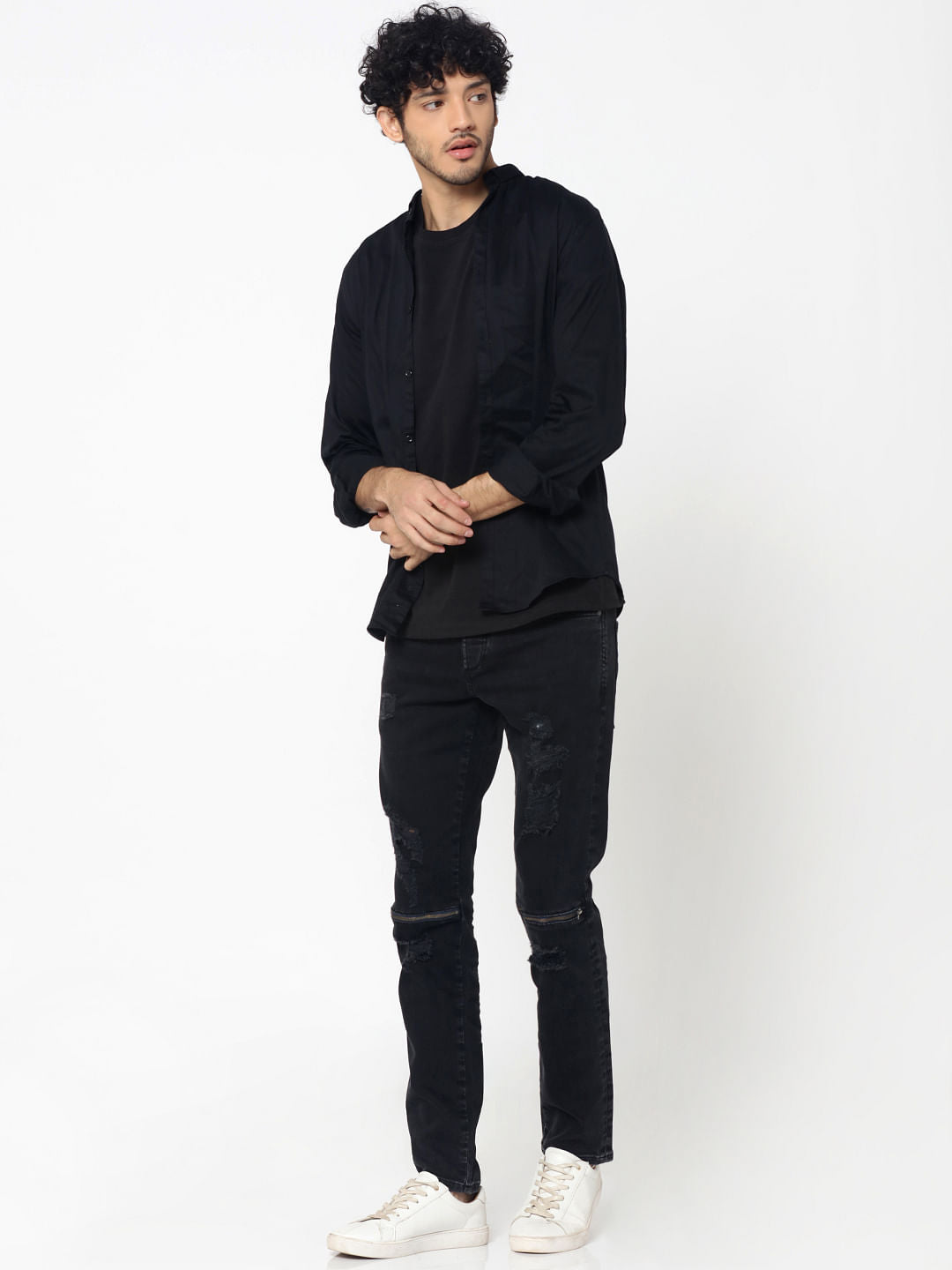 Black Sleeve Tape Detail Crew Neck T-Shirt