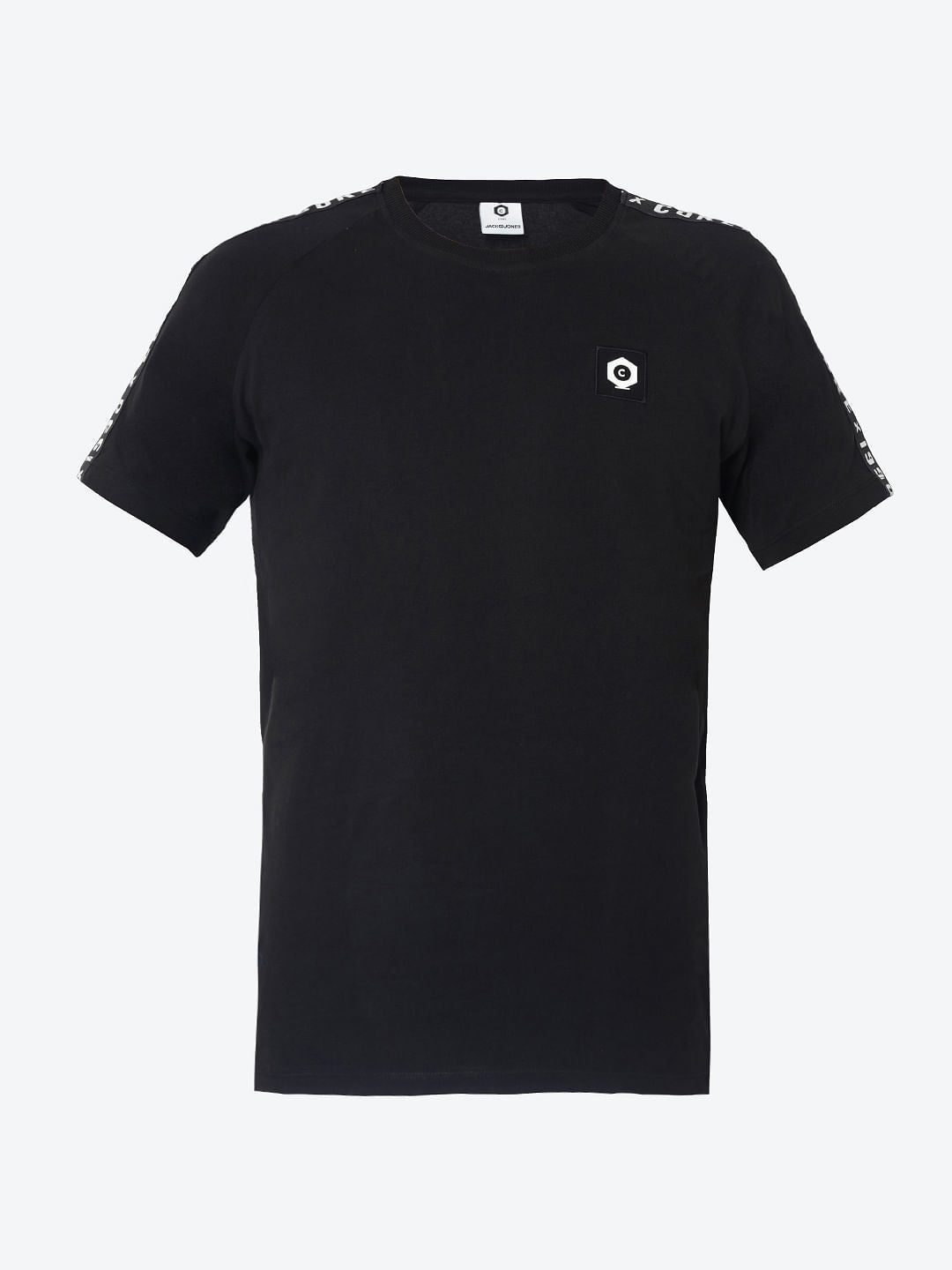 Black Sleeve Tape Detail Crew Neck T-Shirt