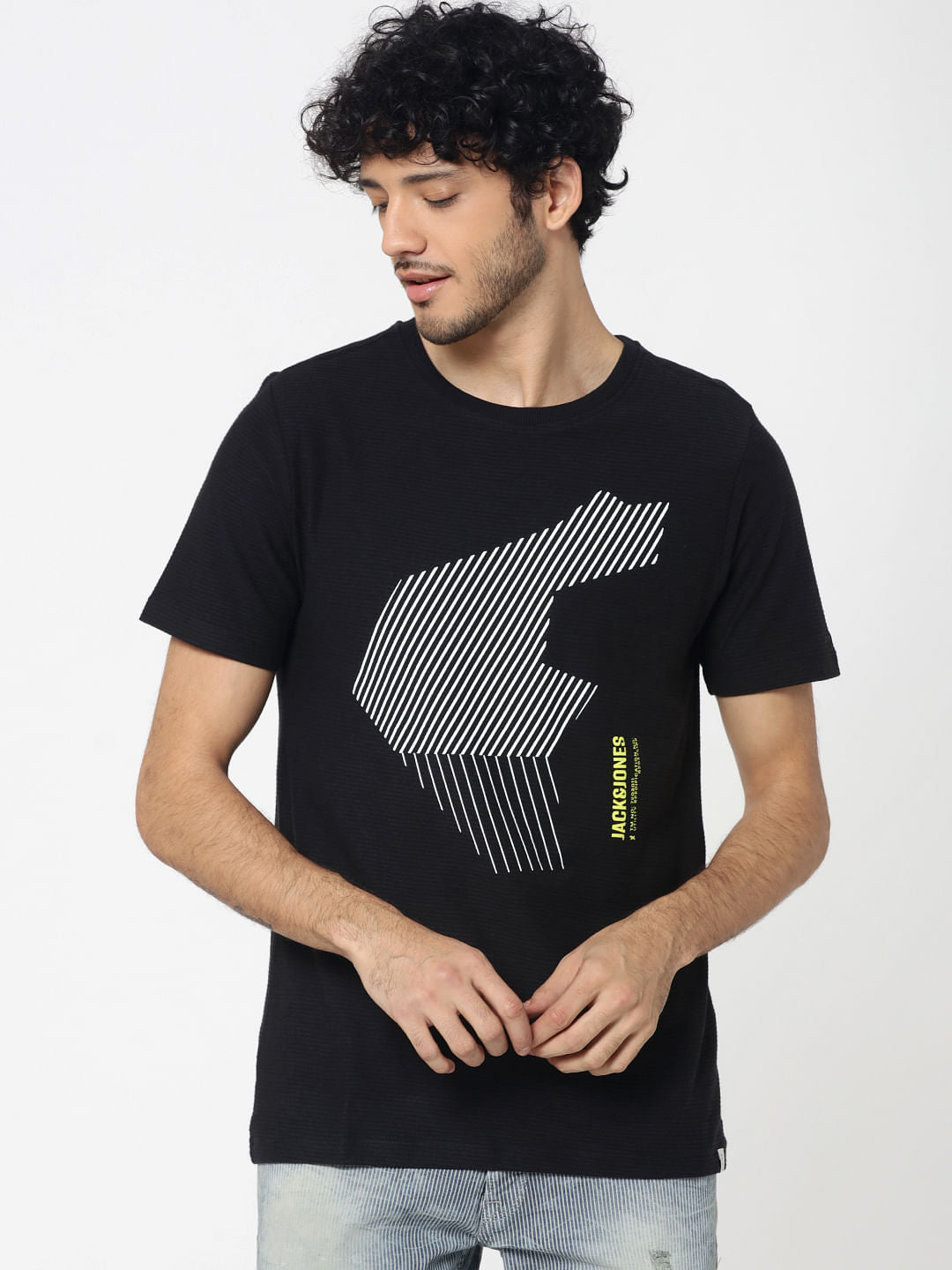 Black Graphic Print Crew Neck T-Shirt