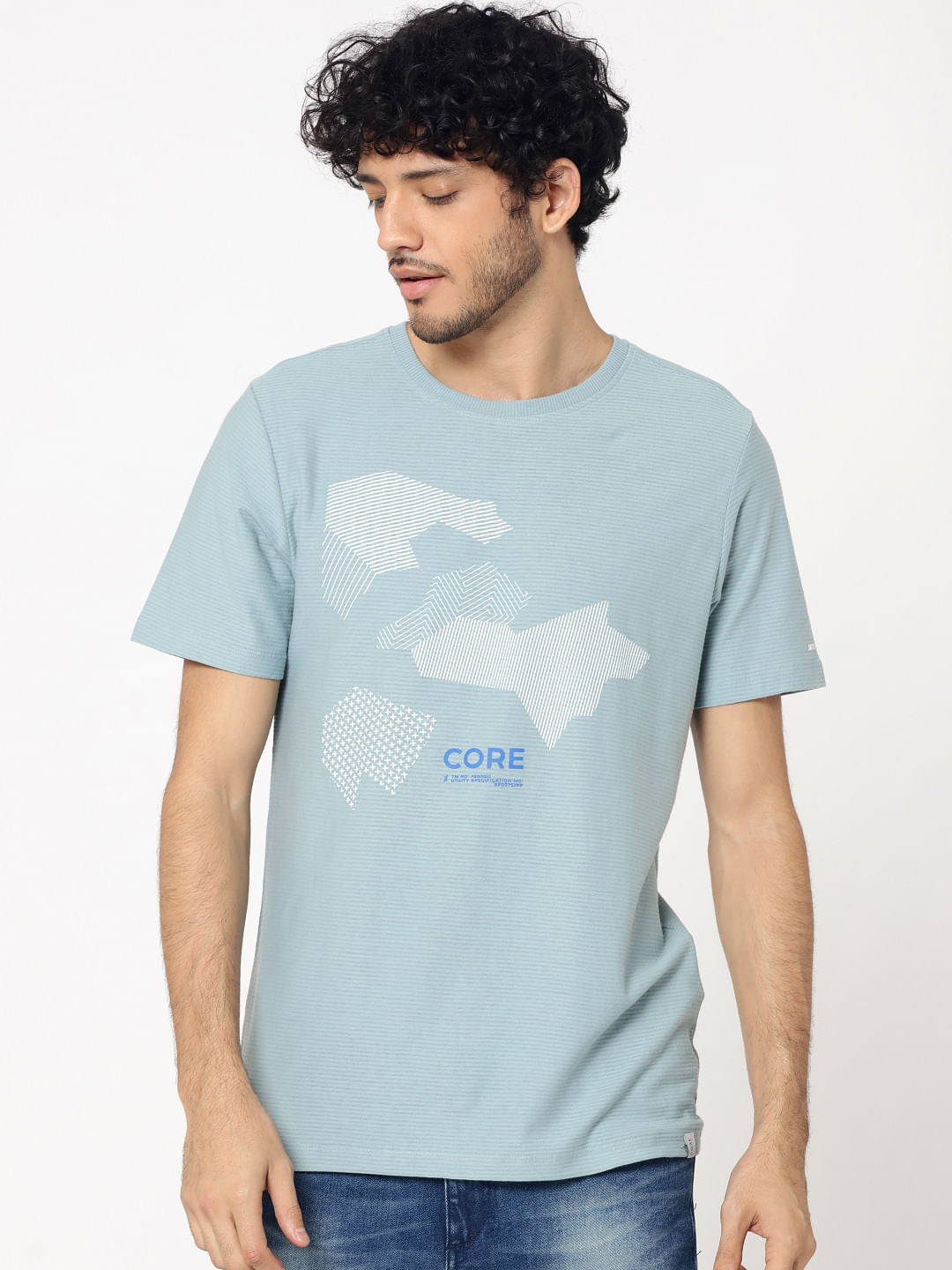 Light Blue Graphic Print Crew Neck T-Shirt - S