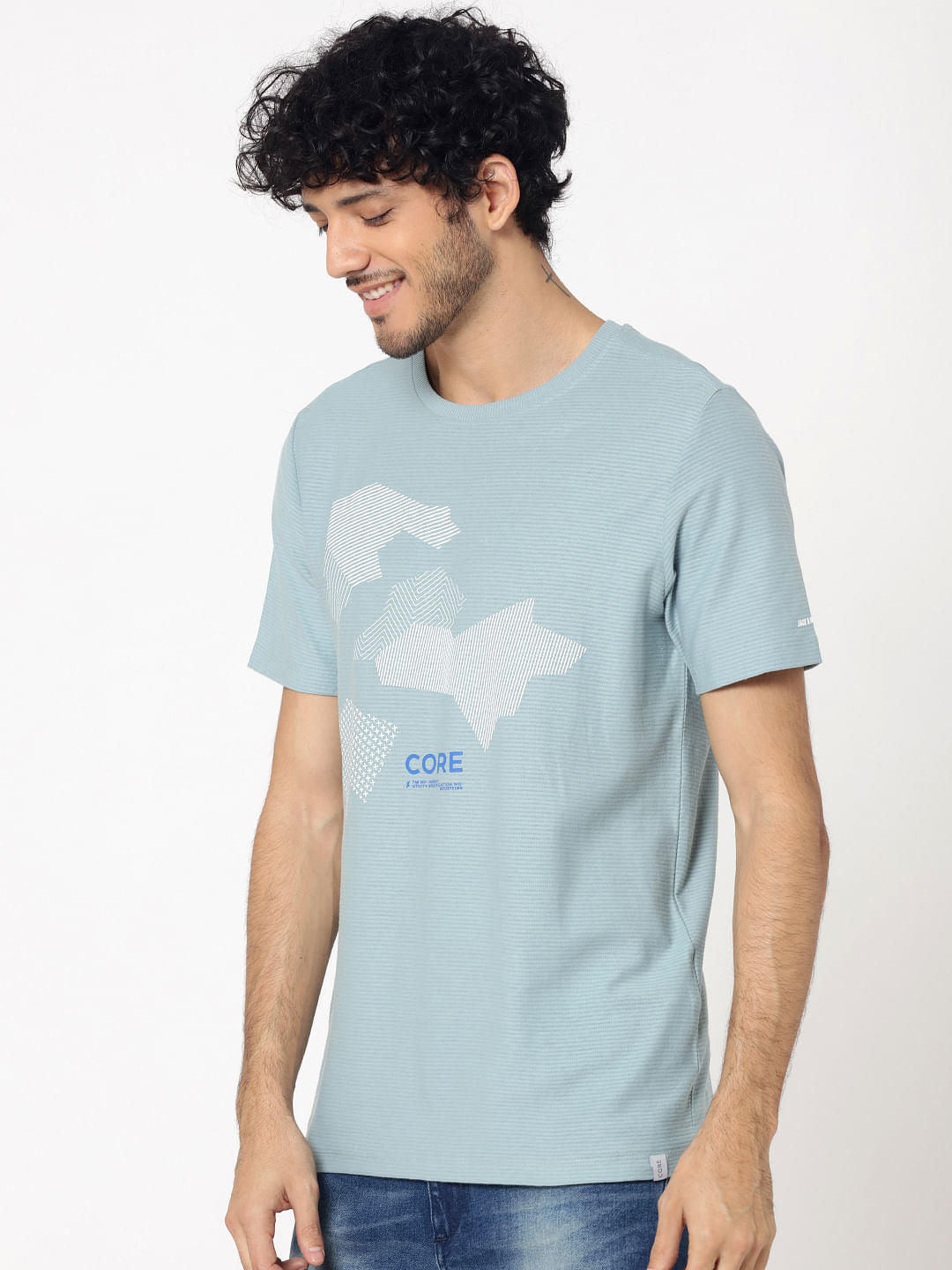 Light Blue Graphic Print Crew Neck T-Shirt