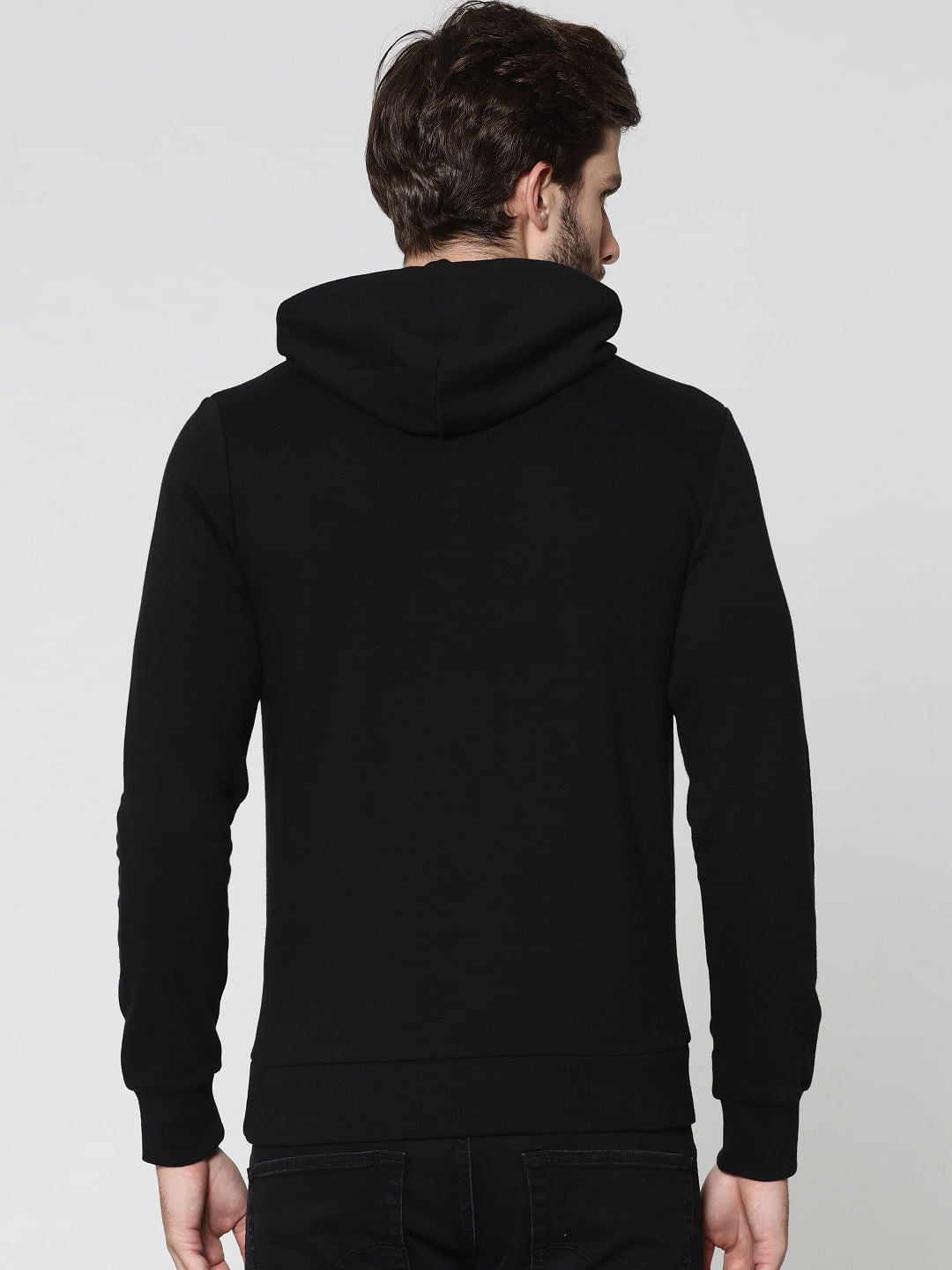 Black Varsity Graphic Print Hooded Sweatshirt