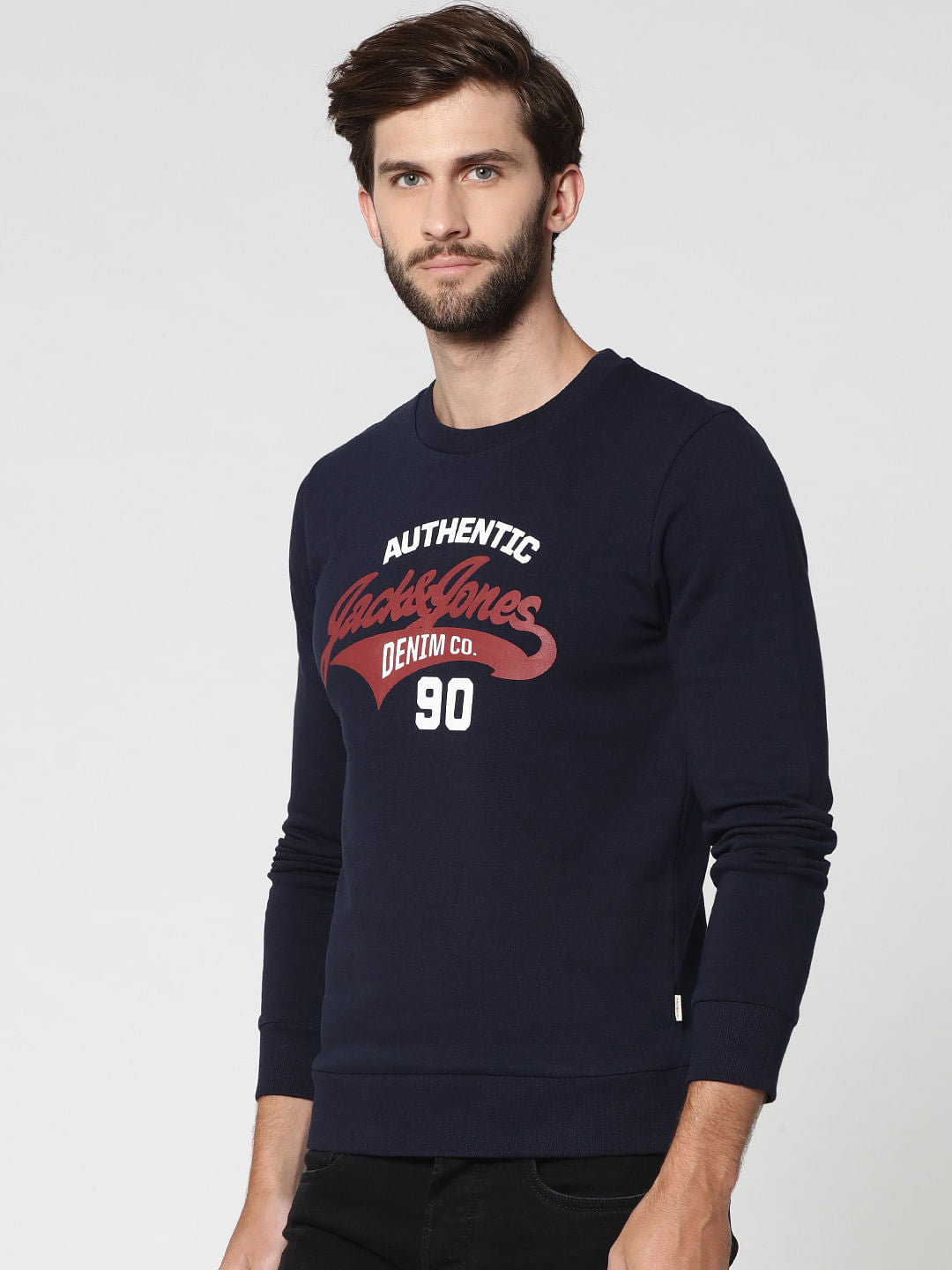 Dark Blue Graphic Print Crew Neck Sweatshirt