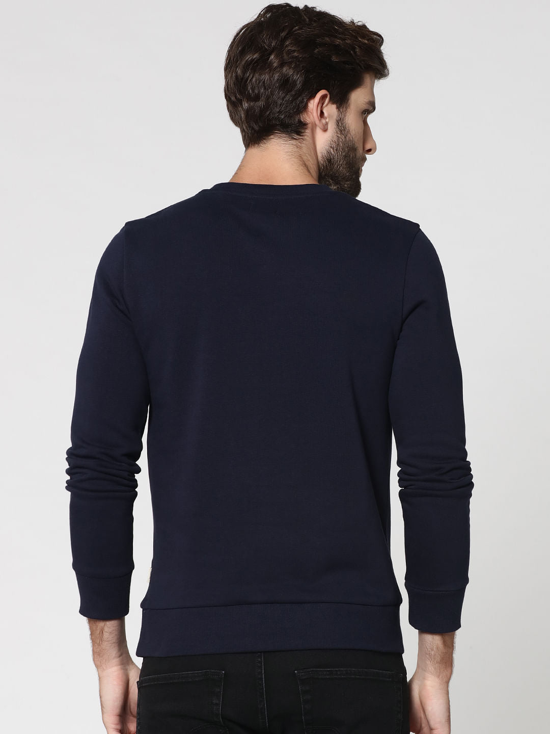 Dark Blue Graphic Print Crew Neck Sweatshirt