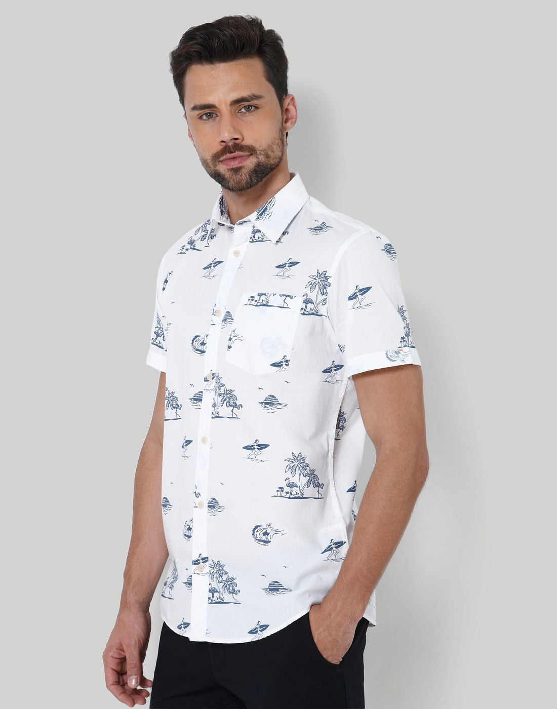 Blue Palm Tree Print Shirt