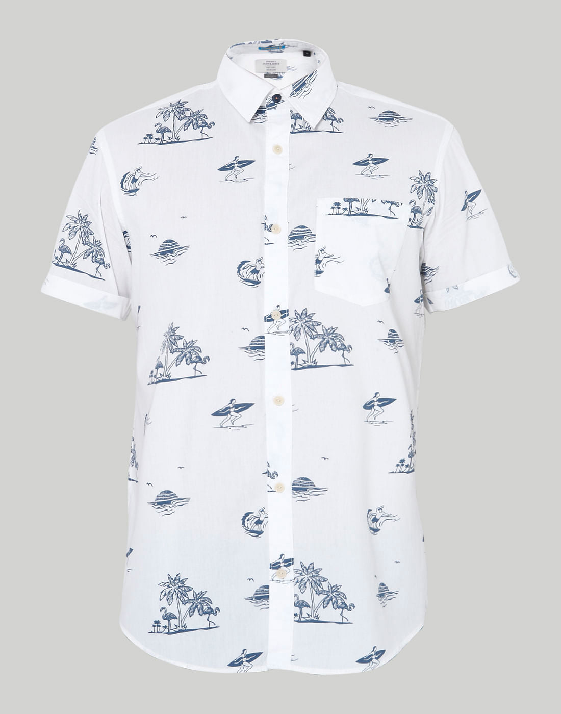 Blue Palm Tree Print Shirt