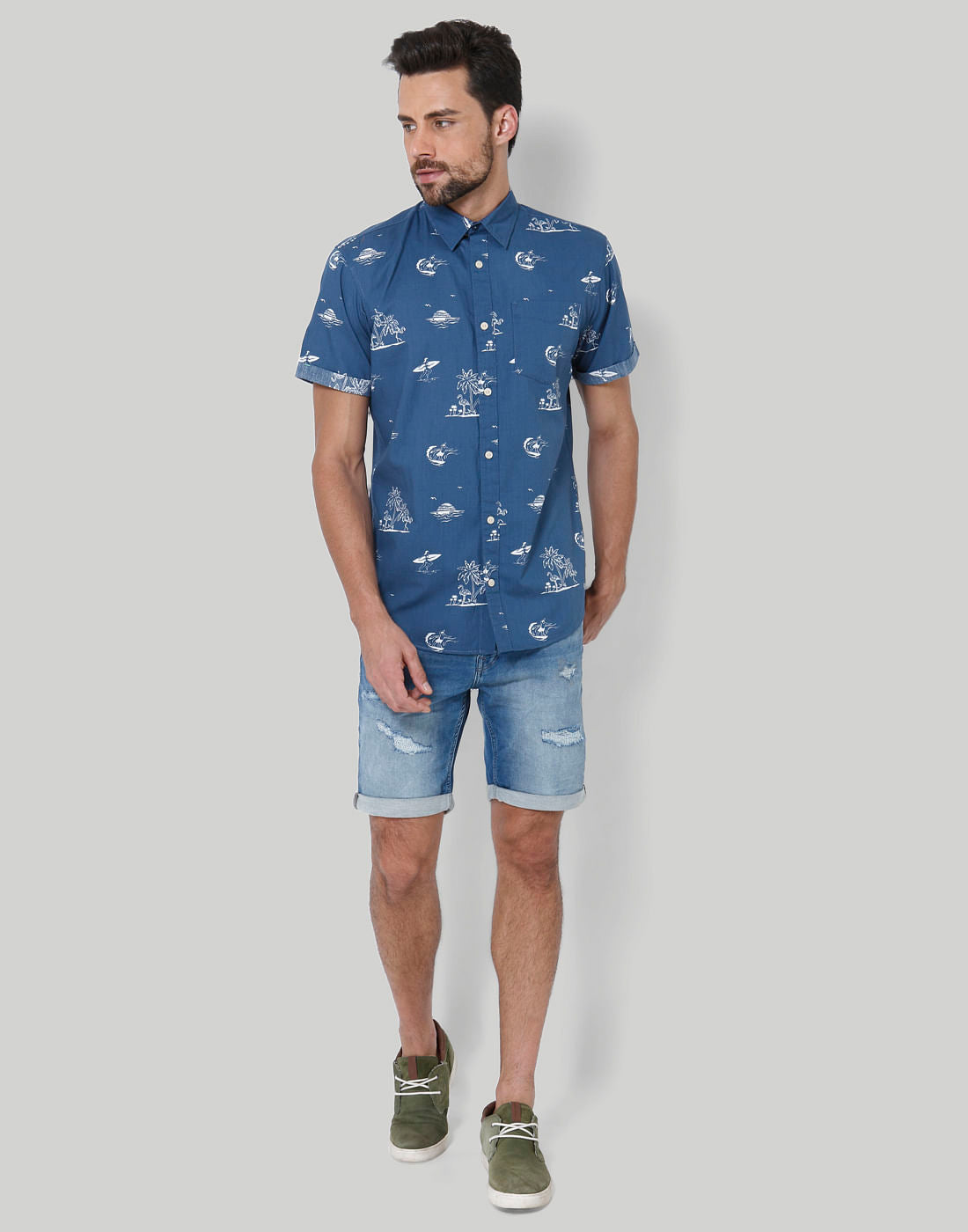 Blue Palm Tree Print Shirt