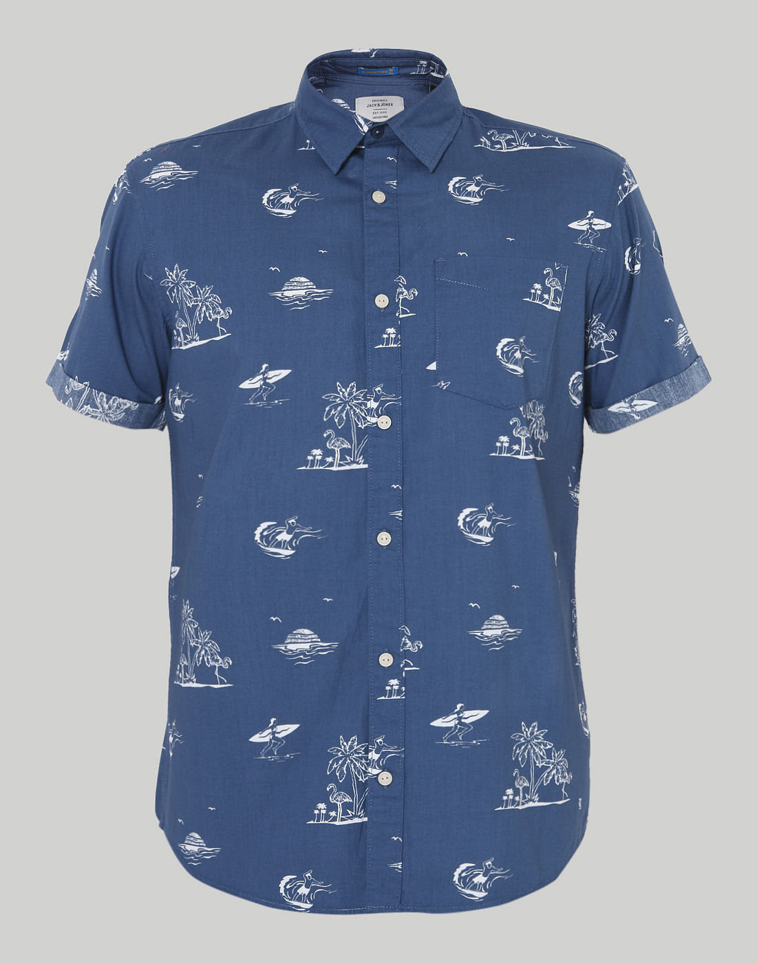 Blue Palm Tree Print Shirt