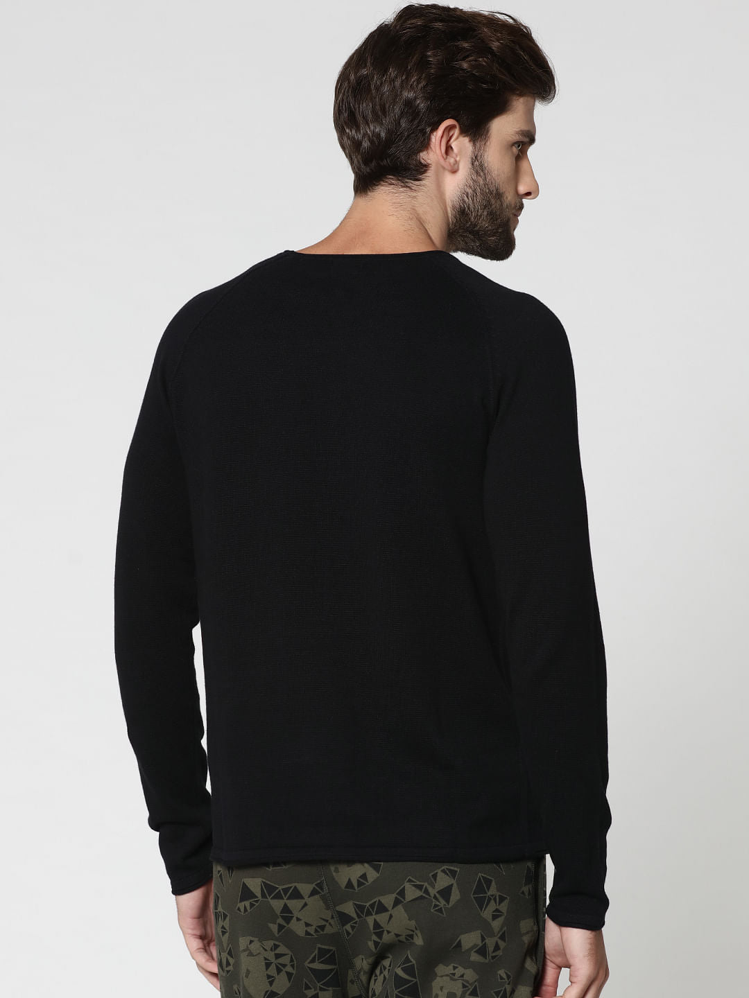 Black Raglan Sleeves Crew Neck Sweatshirt