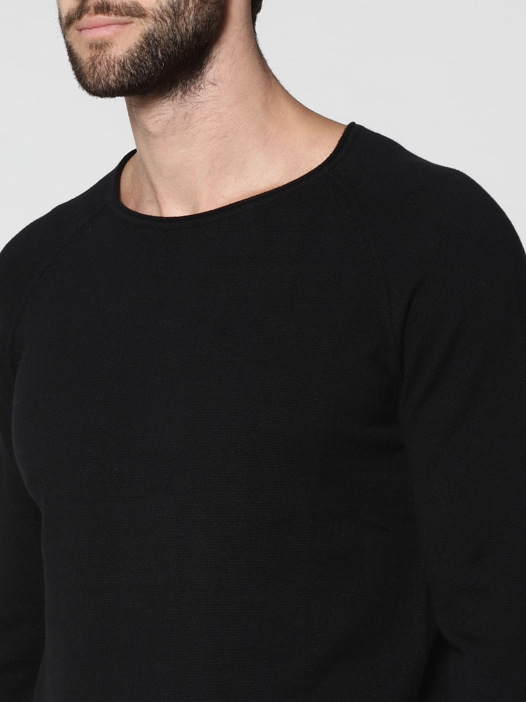 Black Raglan Sleeves Crew Neck Sweatshirt