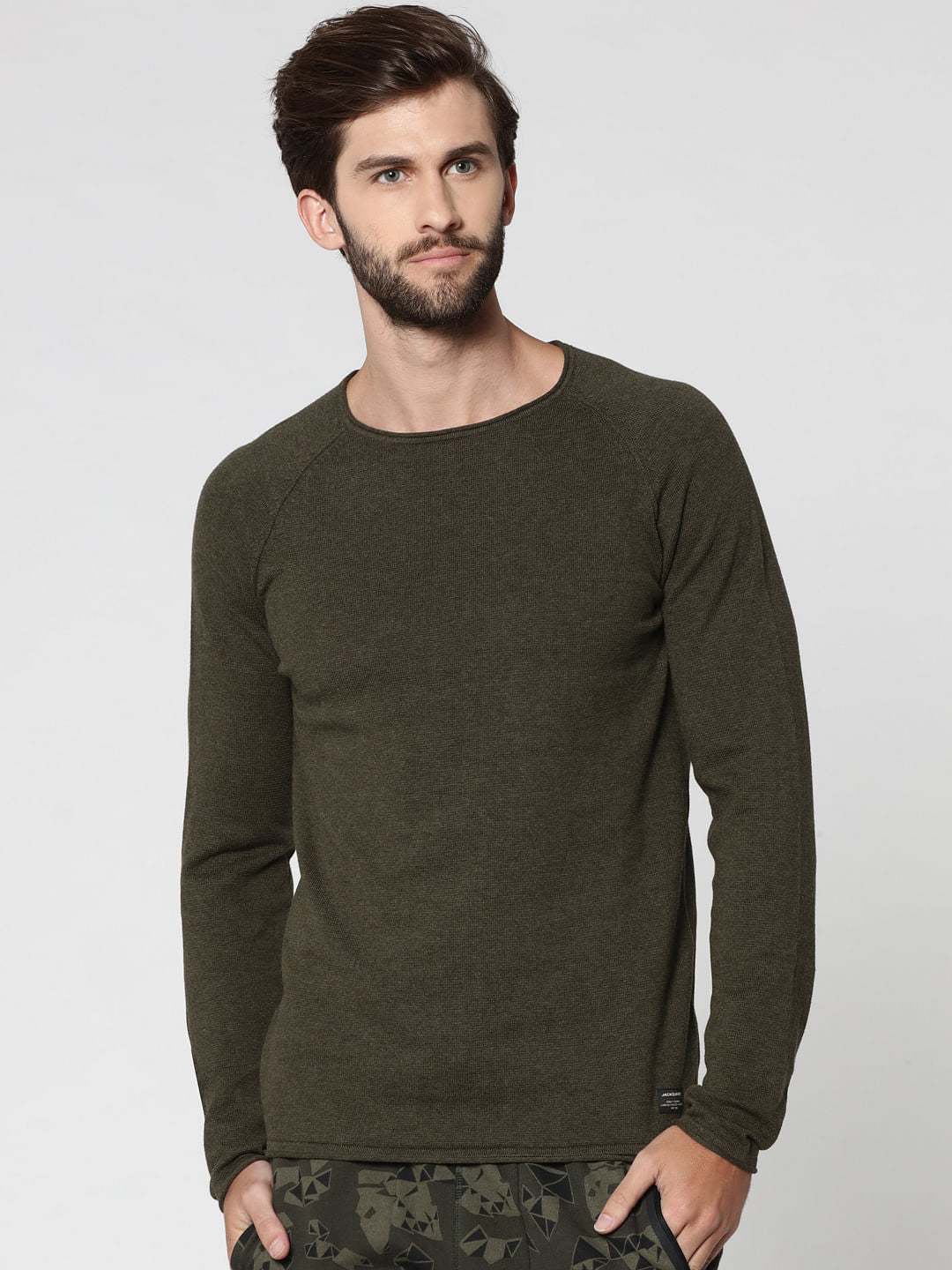 Olive Green Raglan Sleeves Sweatshirt - S