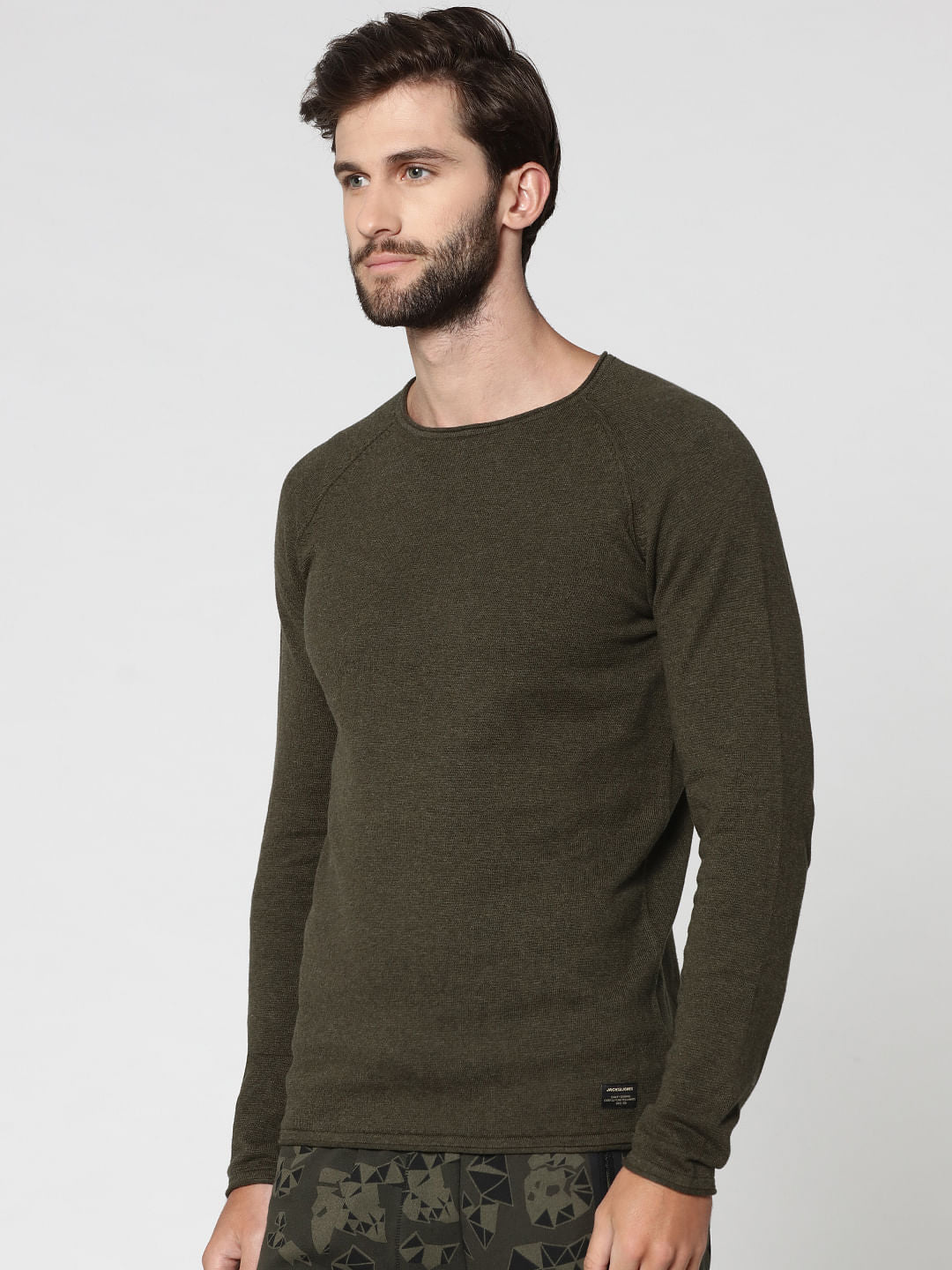 Olive Green Raglan Sleeves Sweatshirt