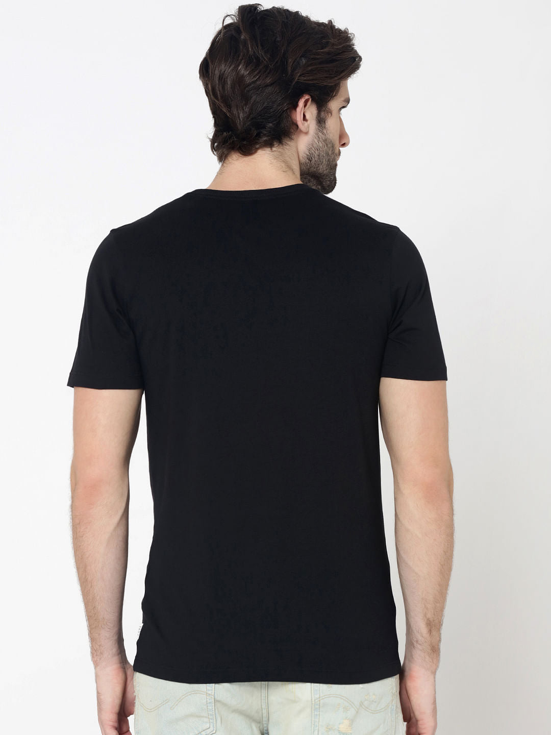 Black Colourful Print Photo Print Crew Neck T-Shirt