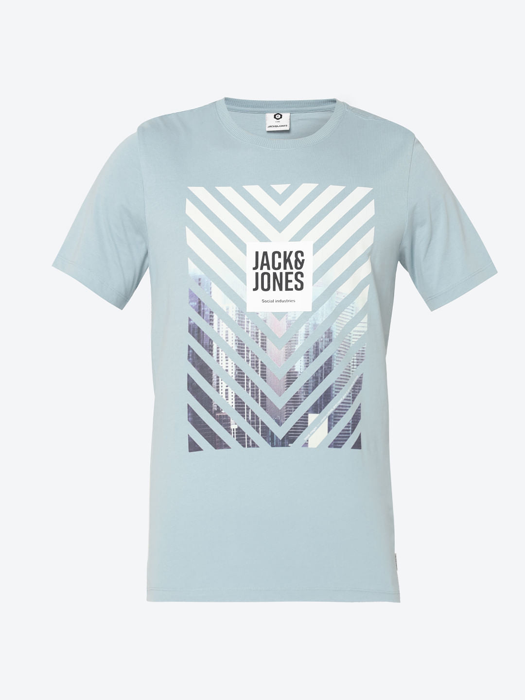 Blue Photo Print Crew Neck T-Shirt