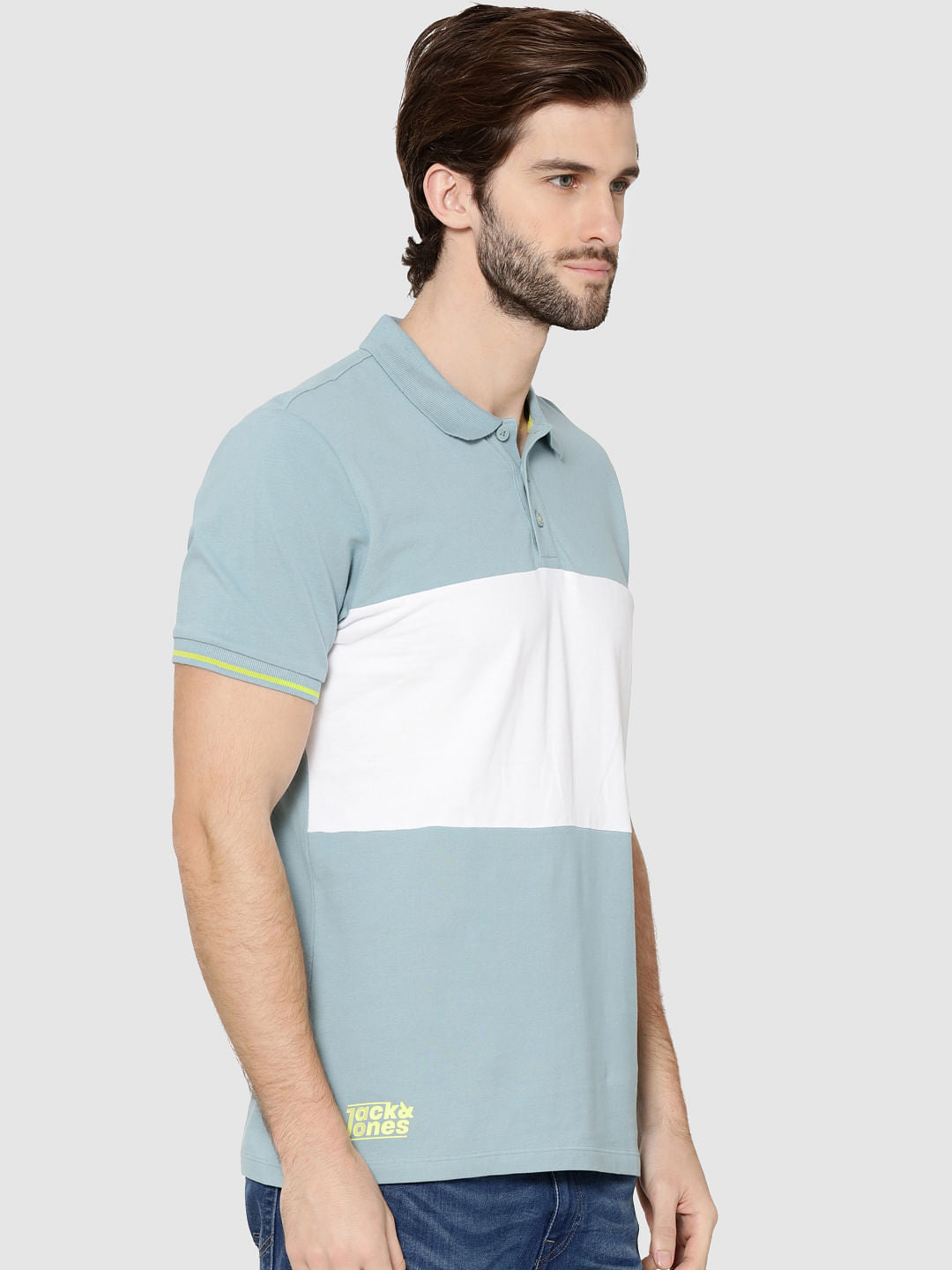 Light Blue Colour Blocked Polo T-Shirt