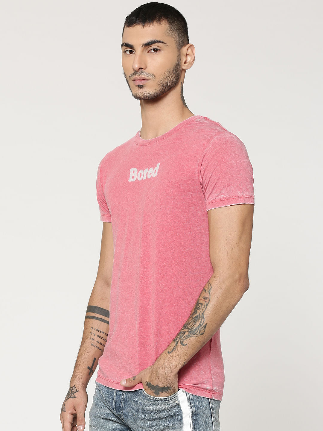 Red Text Print Crew Neck T-Shirt