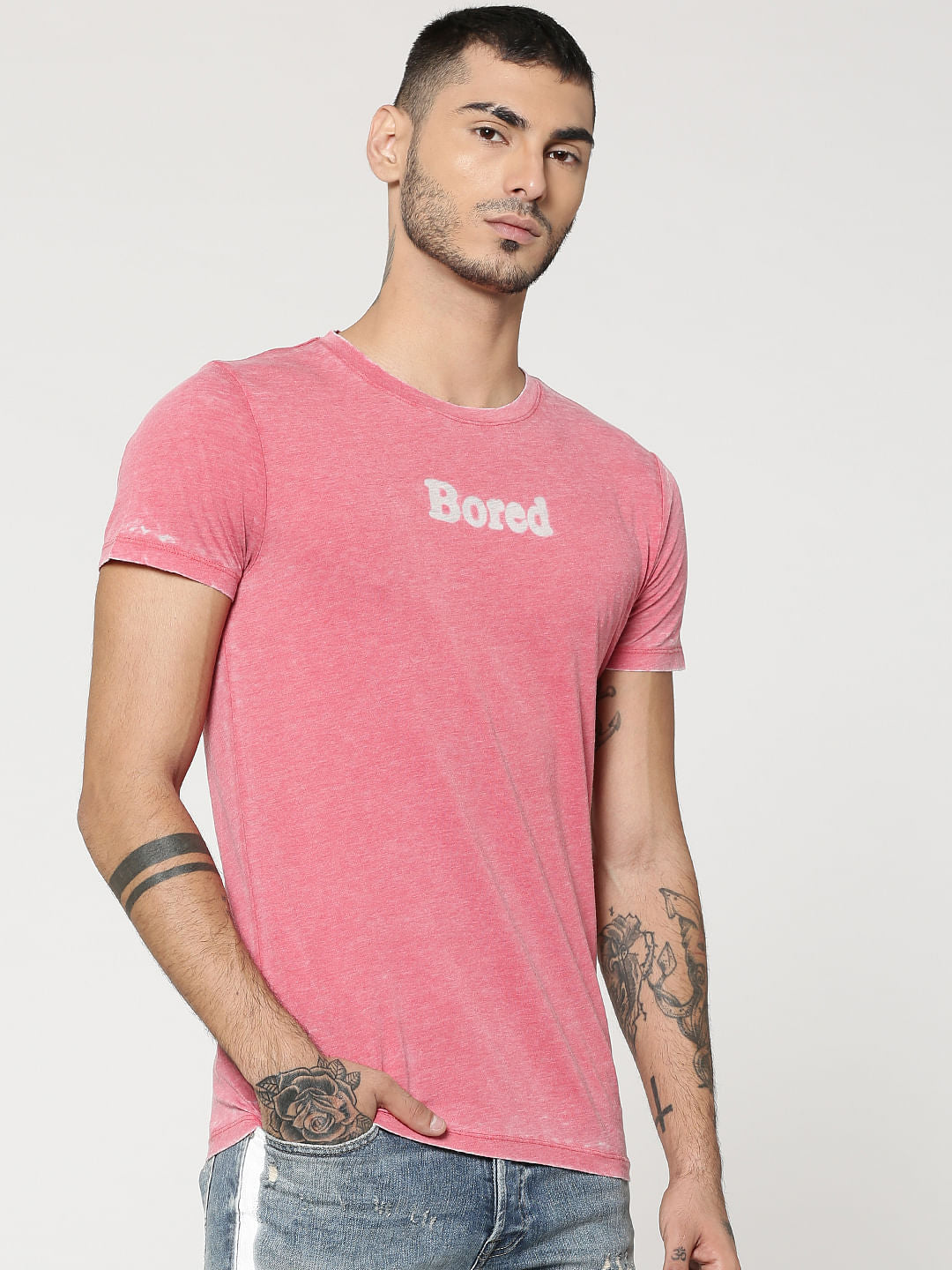 Red Text Print Crew Neck T-Shirt