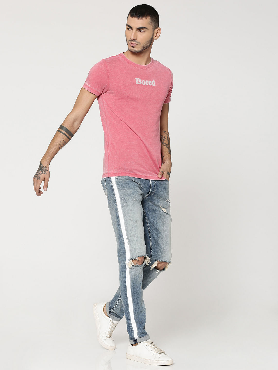 Red Text Print Crew Neck T-Shirt