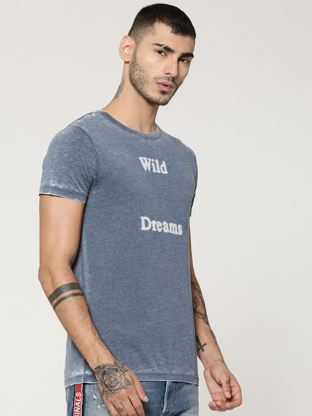 Grey Text Print Crew Neck T-Shirt