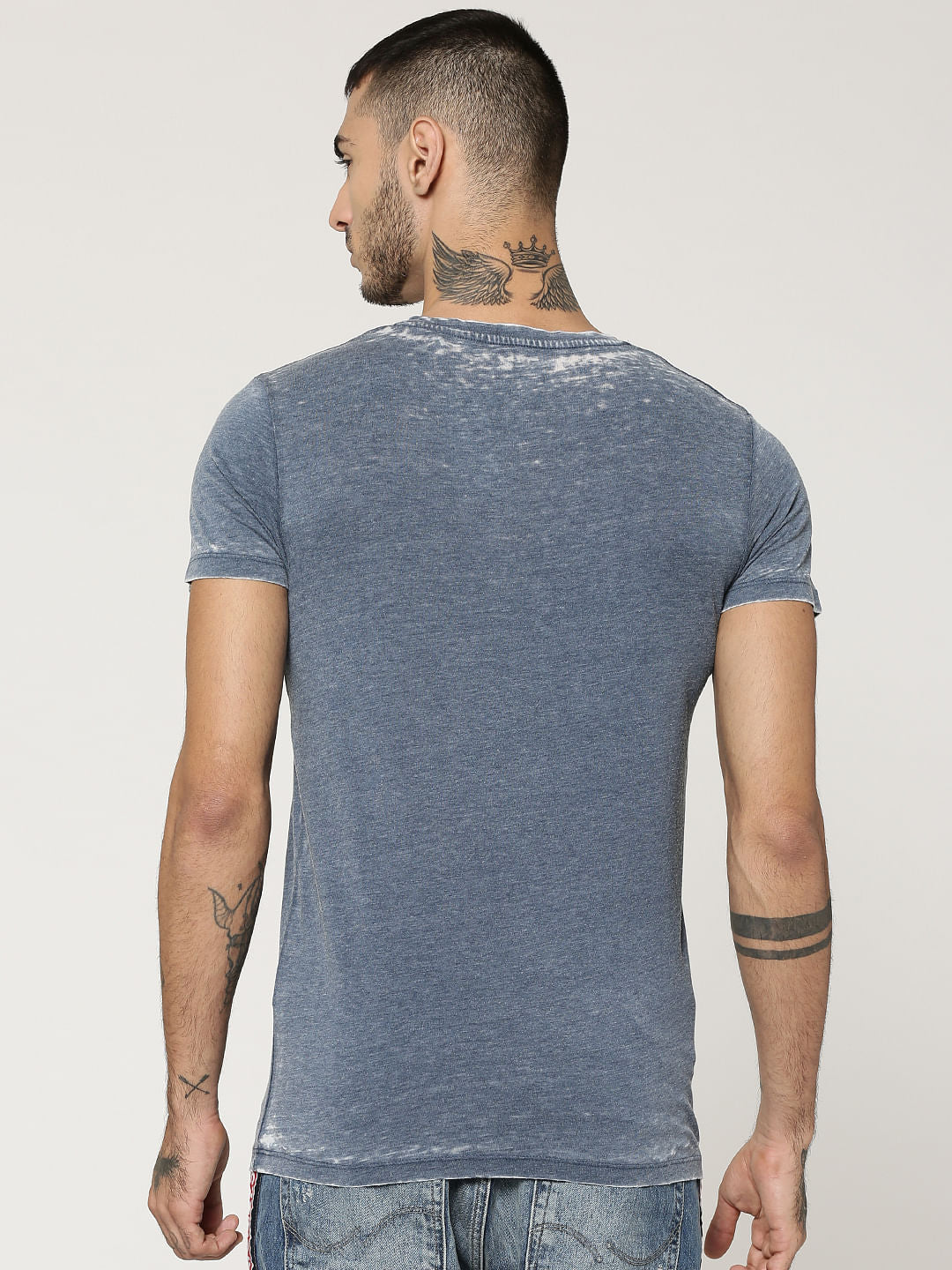 Grey Text Print Crew Neck T-Shirt