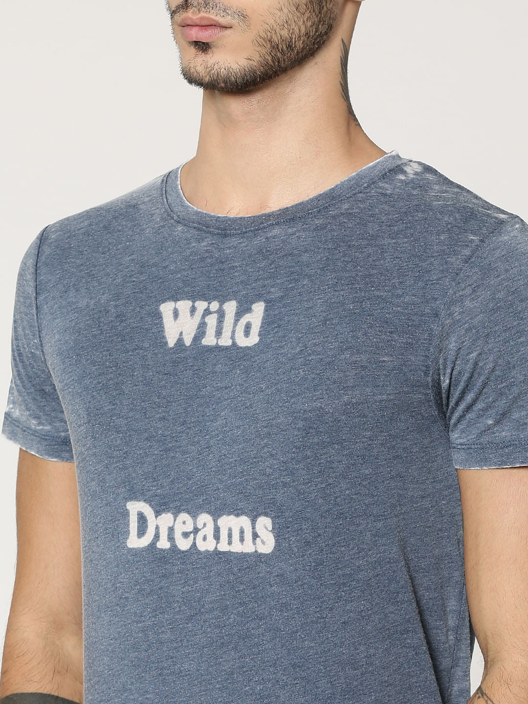Grey Text Print Crew Neck T-Shirt