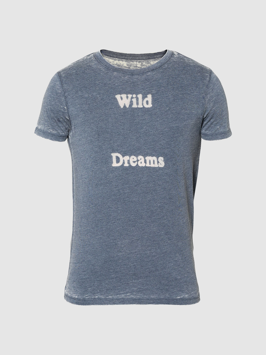Grey Text Print Crew Neck T-Shirt