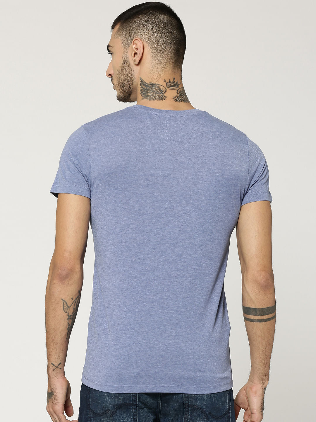 Light Blue Text Print Crew Neck T-Shirt