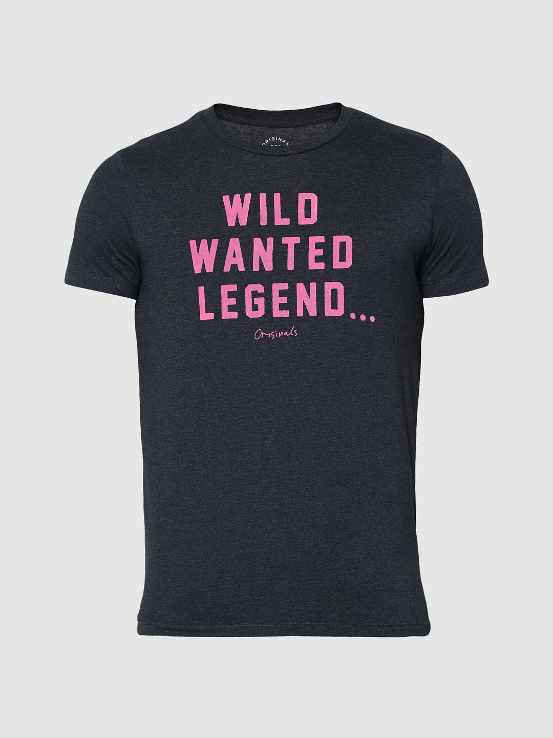 Dark Grey Text Print Crew Neck T-Shirt