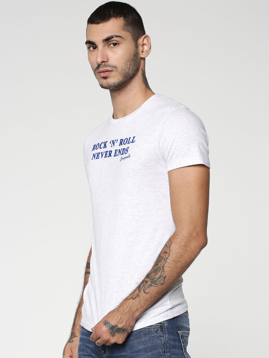 White Text Print Crew Neck T-Shirt