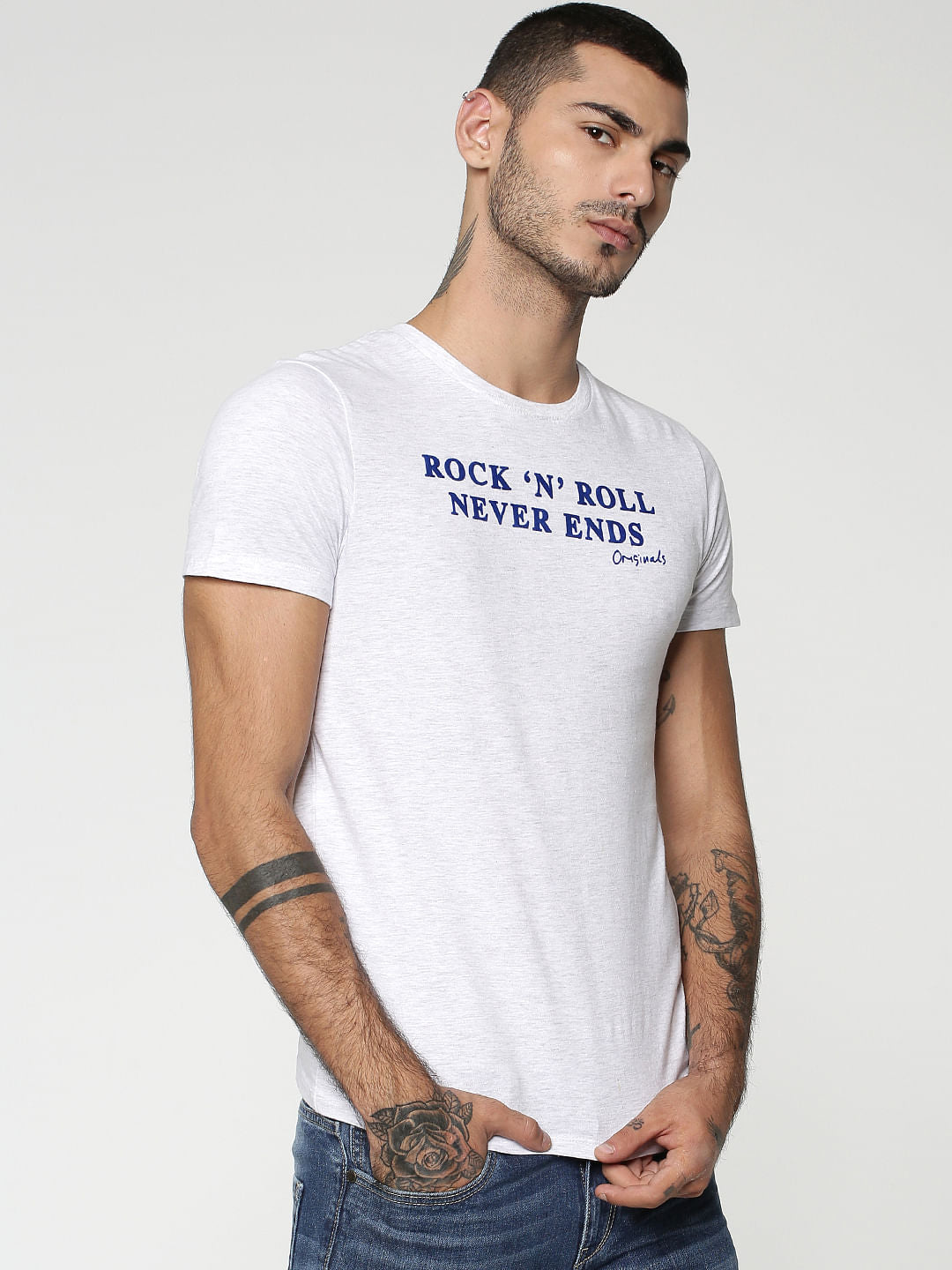 White Text Print Crew Neck T-Shirt