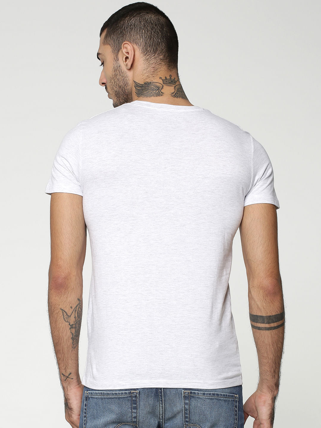 White Text Print Crew Neck T-Shirt