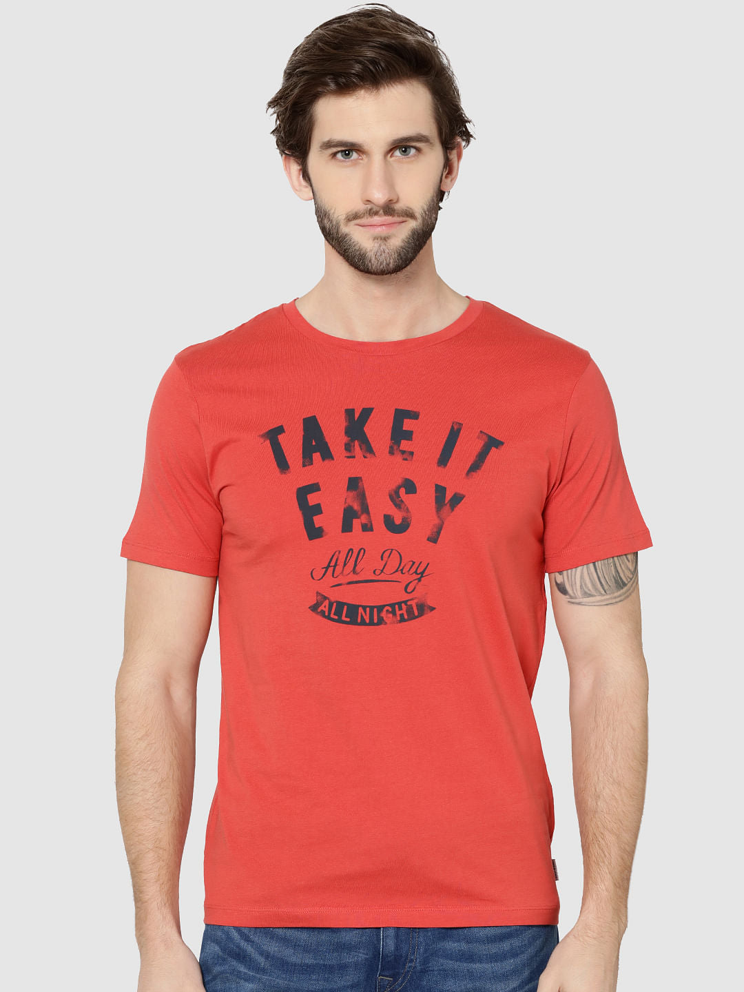 Red Text Print Crew Neck T-Shirt