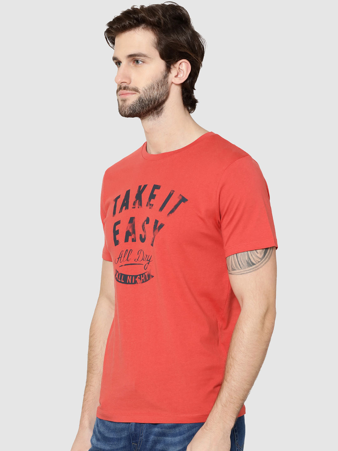 Red Text Print Crew Neck T-Shirt