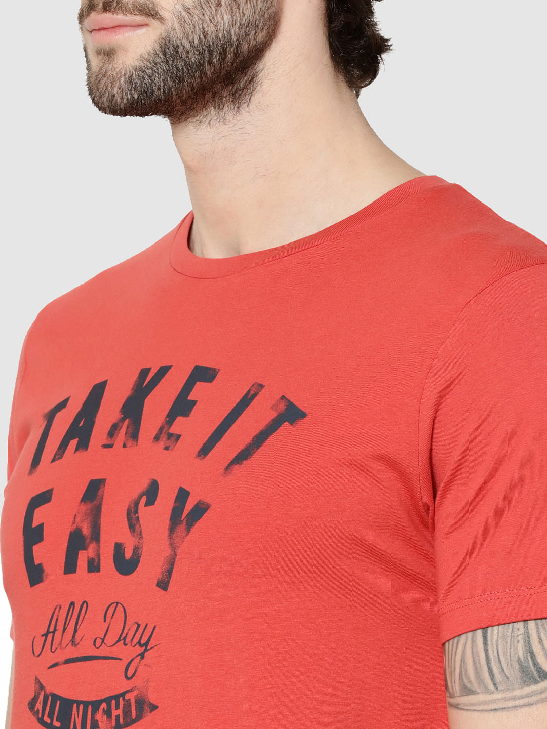 Red Text Print Crew Neck T-Shirt
