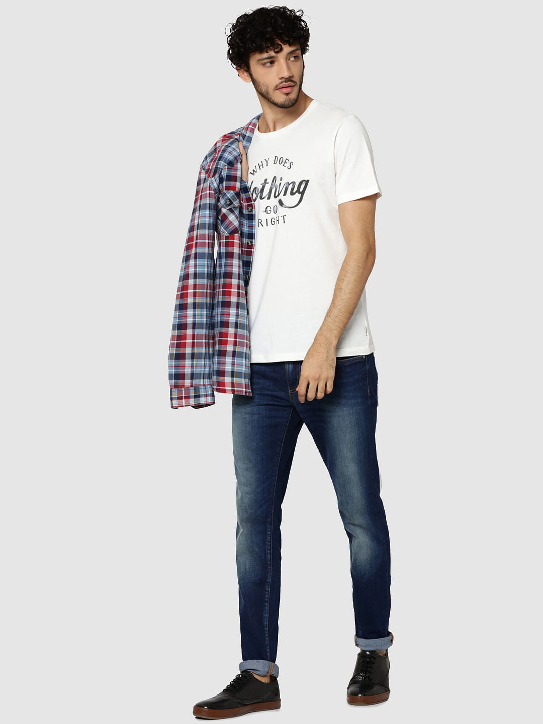 White Text Print Crew Neck T-Shirt