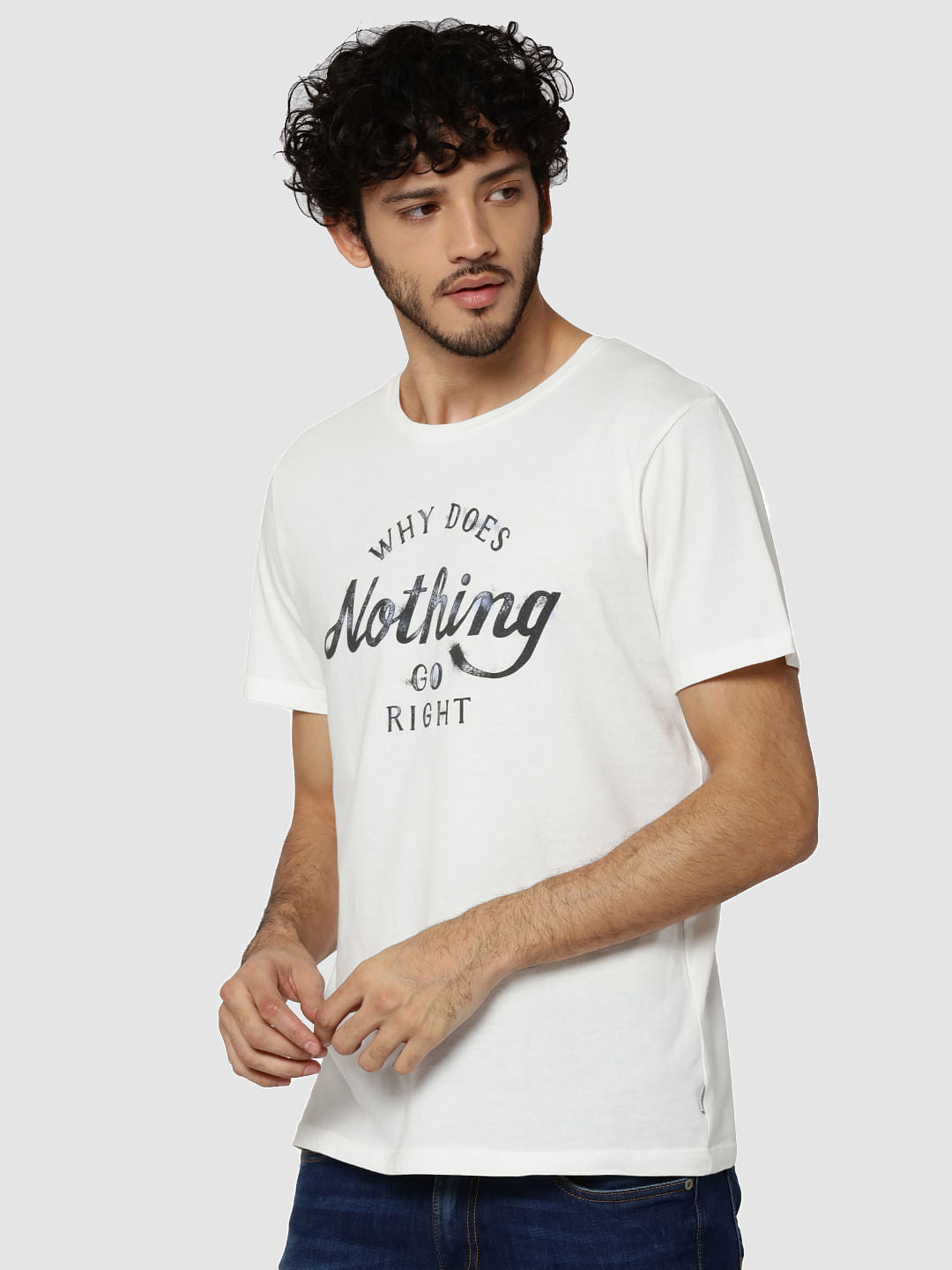 White Text Print Crew Neck T-Shirt