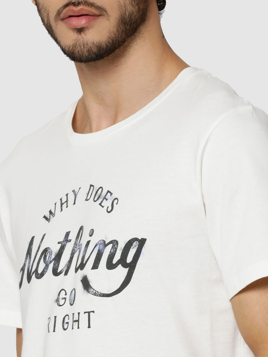 White Text Print Crew Neck T-Shirt