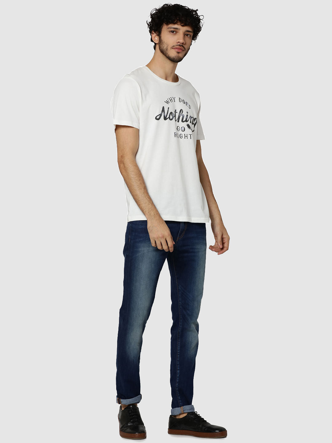 White Text Print Crew Neck T-Shirt